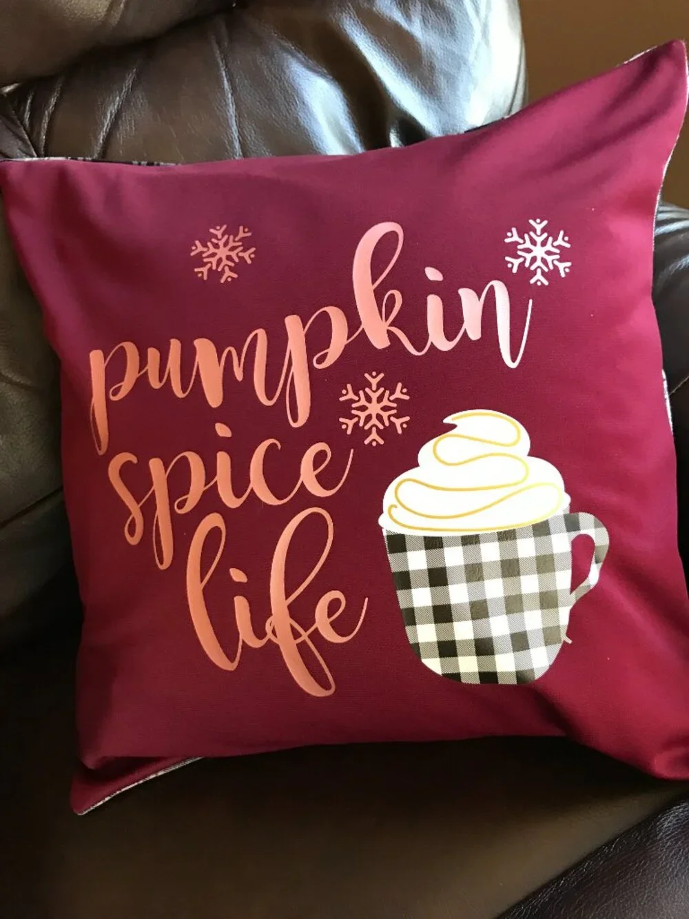 Autumn Winter Pillow Cover, Pumpkin Spice Life Graphic Applique 18 x 18